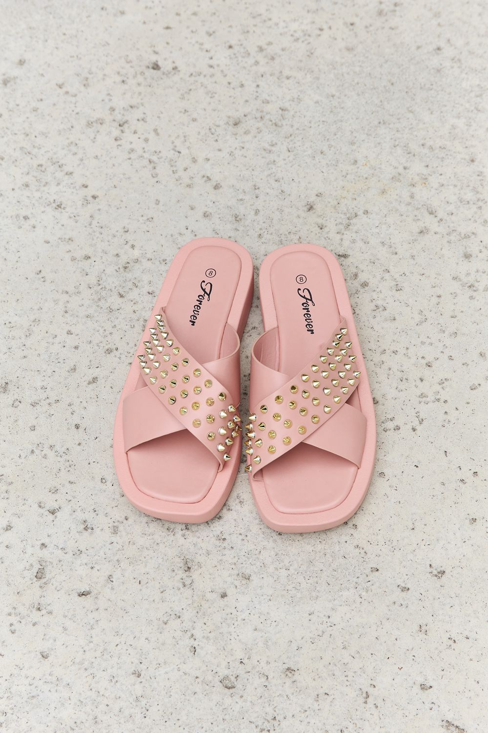 Forever Link Studded Cross Strap Sandals in Blush-Teresa&#39;s Fashionista LLC