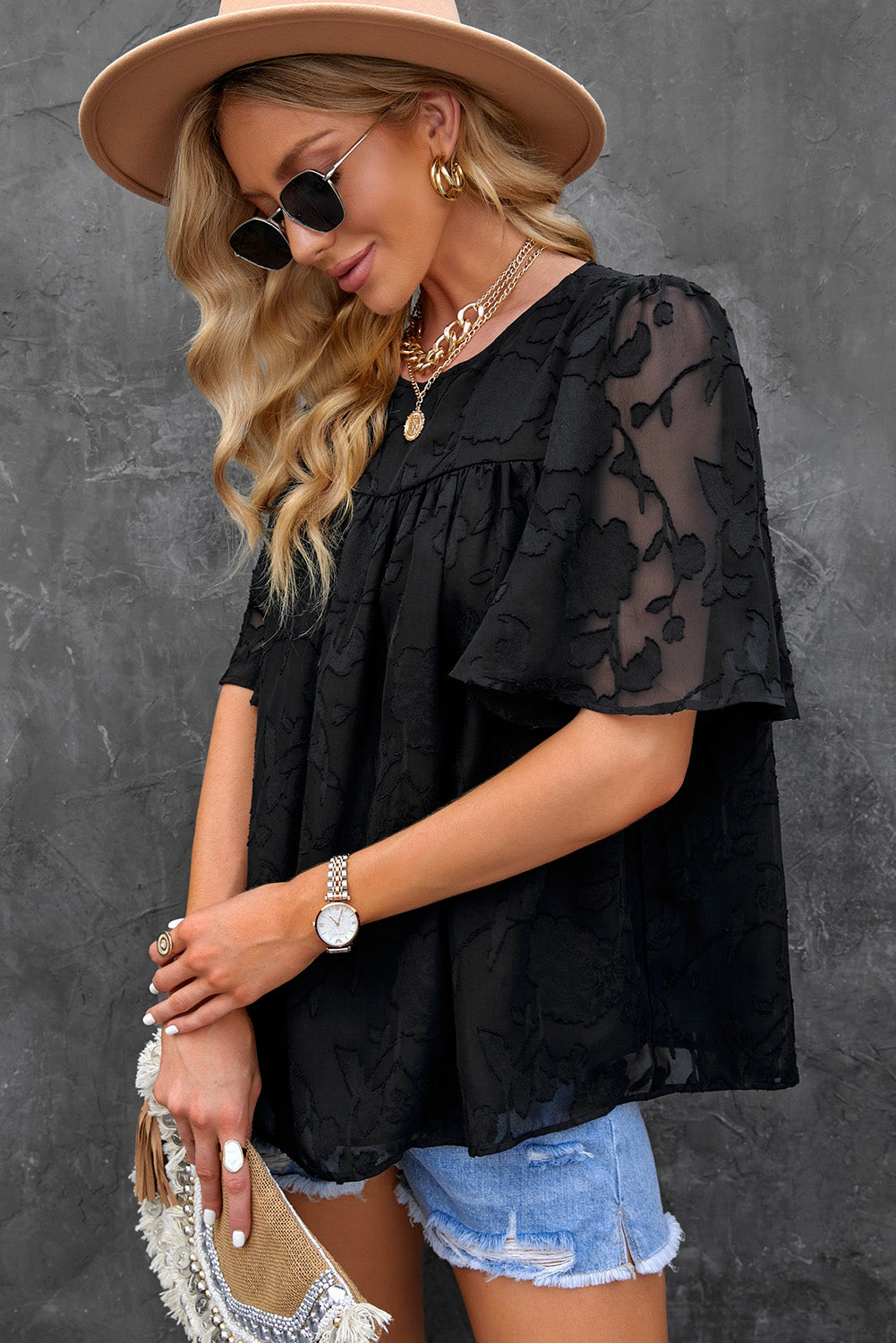 Round Neck Puff Sleeve Blouse-Teresa&#39;s Fashionista LLC