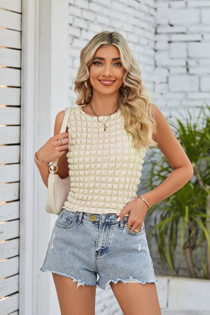 Textured Round Neck Tank-Teresa&#39;s Fashionista LLC