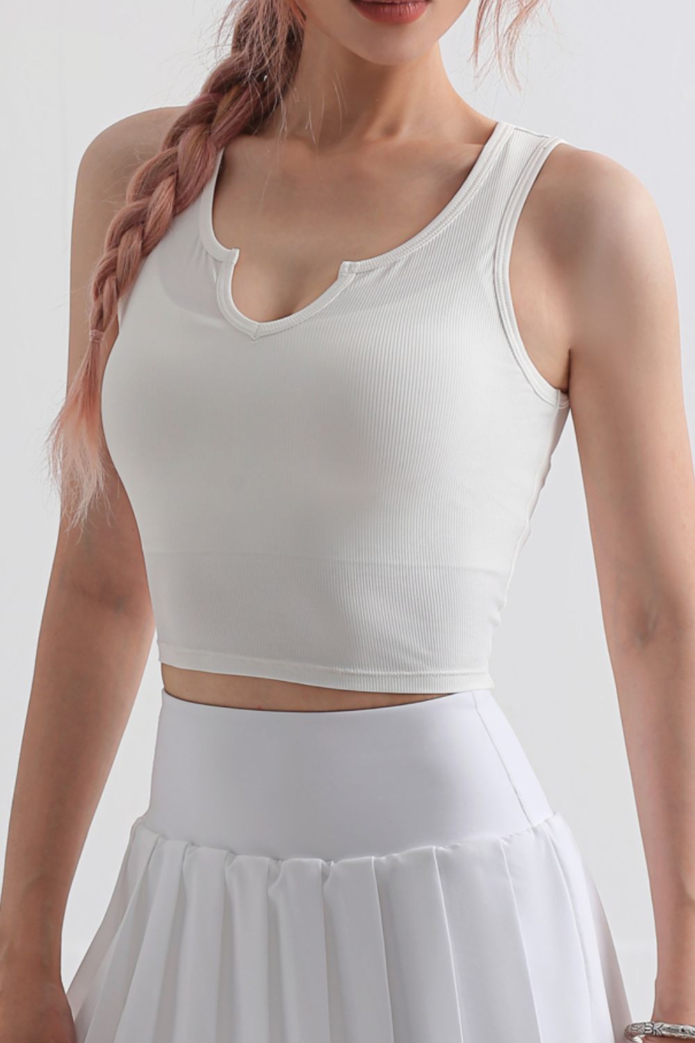 Notched Neck Cropped Sports Tank-Teresa&#39;s Fashionista LLC