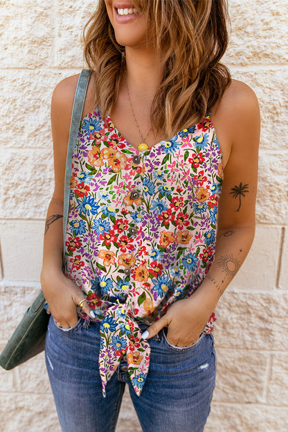 Floral Tie Hem V-Neck Cami-Teresa&#39;s Fashionista LLC