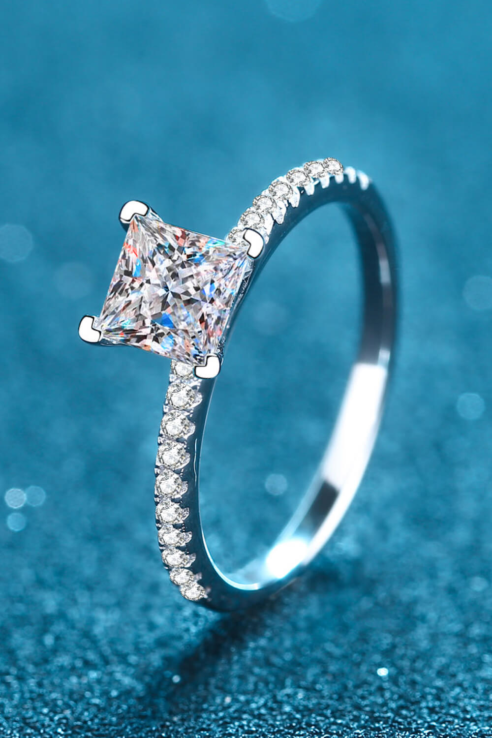 Rhodium-Plated 2 Carat Moissanite Four-Prong Ring-Teresa&#39;s Fashionista LLC