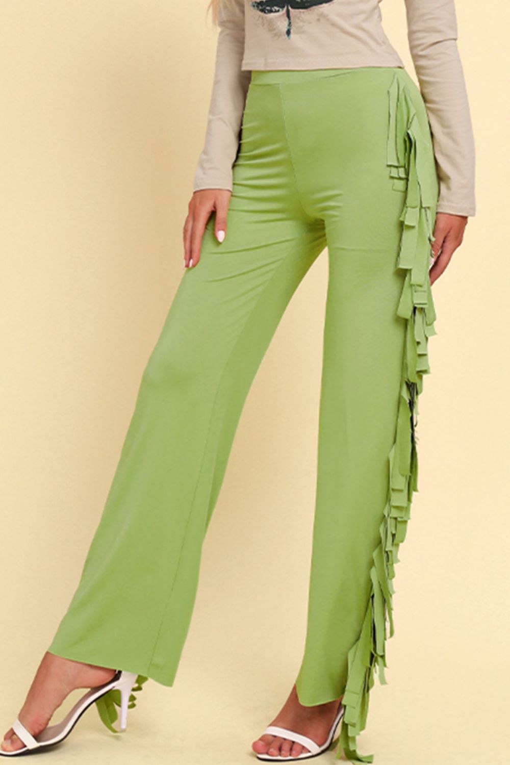 Fringe Trim Wide Leg Pants-Teresa&#39;s Fashionista LLC