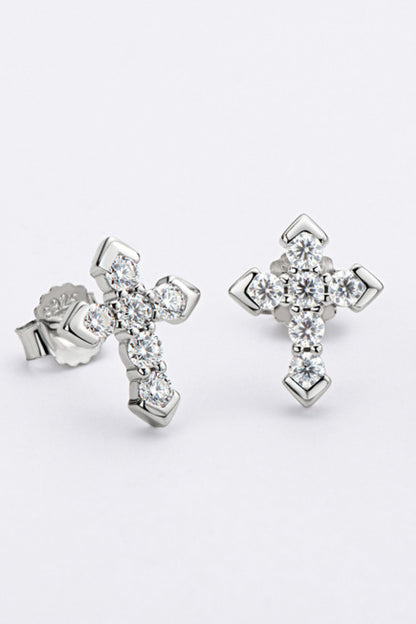 Moissanite Cross Stud Earrings-Teresa&#39;s Fashionista LLC