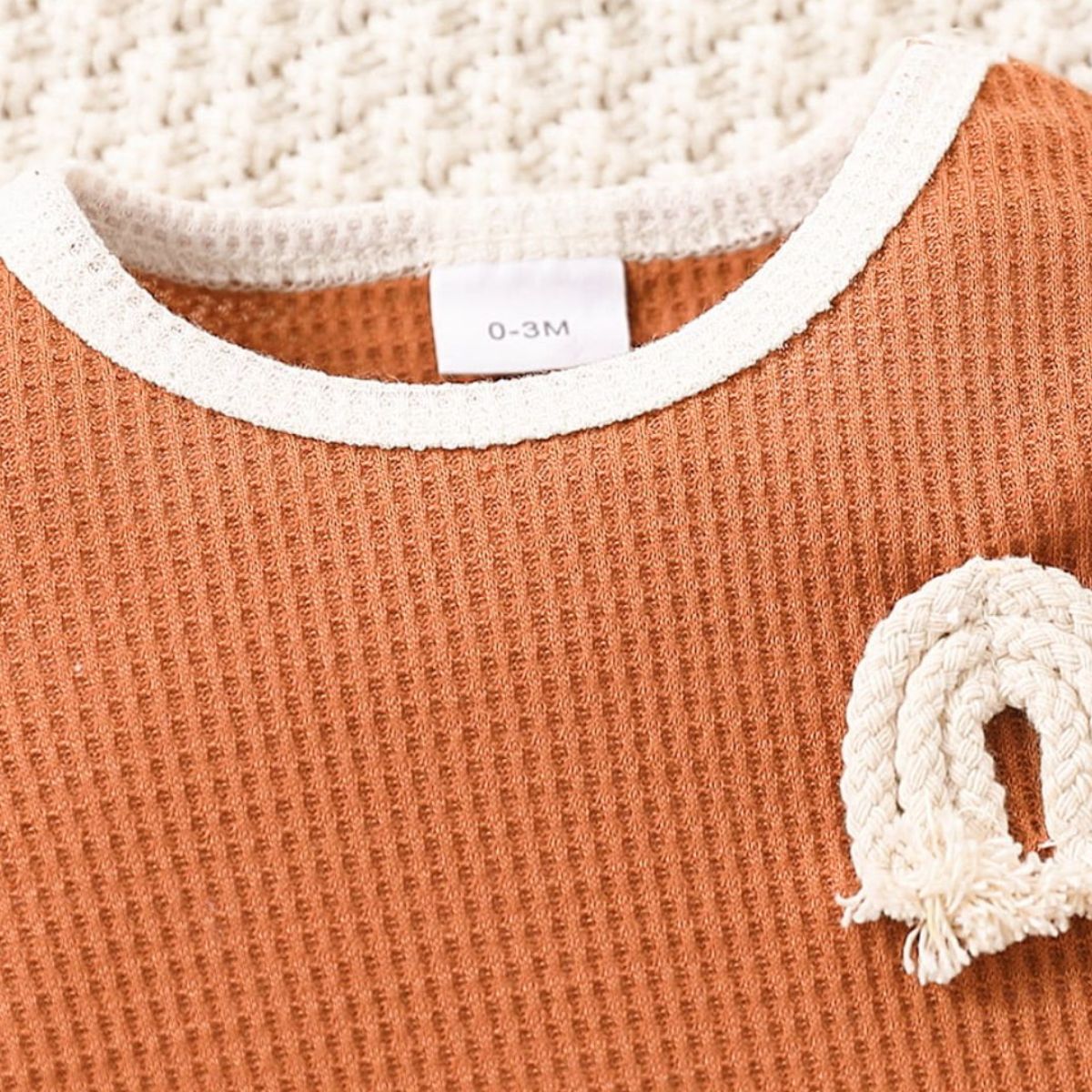 Baby Contrast Trim Waffle-Knit Long Sleeve Bodysuit-Teresa&#39;s Fashionista LLC