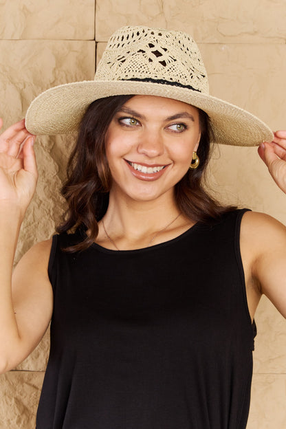 Fame Fight Through It Lace Detail Straw Braided Fashion Sun Hat-Teresa&#39;s Fashionista LLC