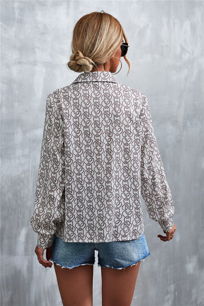 Printed Button Down Long Sleeve Shirt-Teresa&#39;s Fashionista LLC