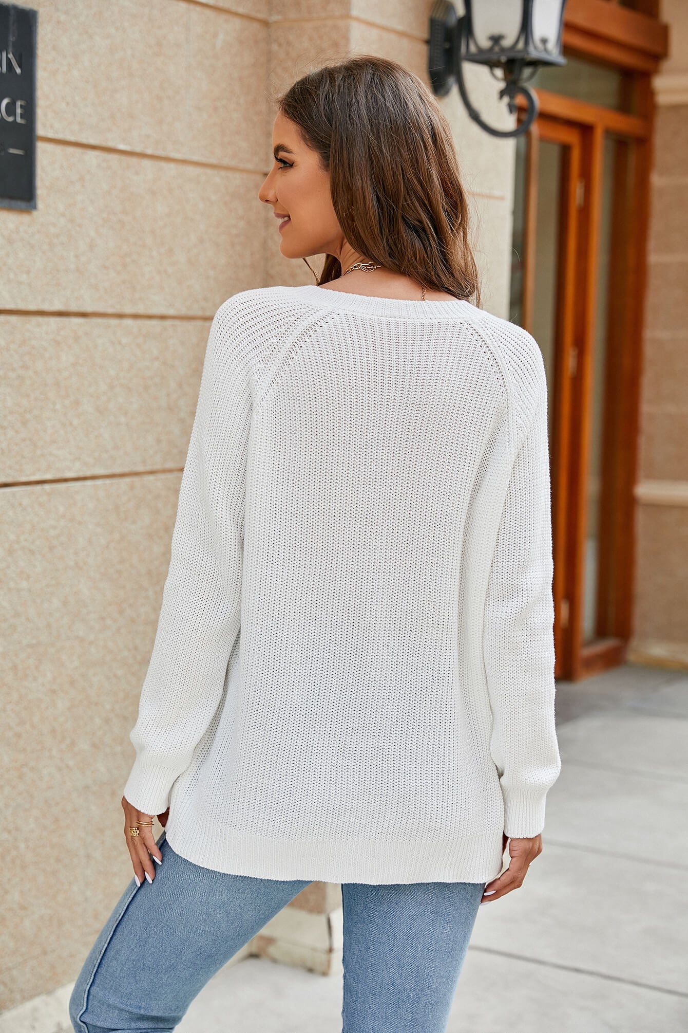 Raglan Sleeve Ribbed Trim Plunge Knit Top-Teresa&#39;s Fashionista LLC