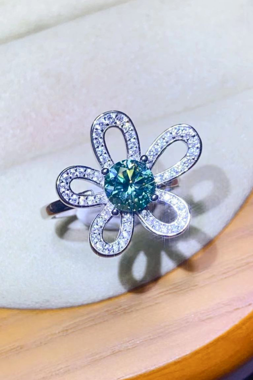 1 Carat Moissanite Flower Shape Open Ring-Teresa&#39;s Fashionista LLC