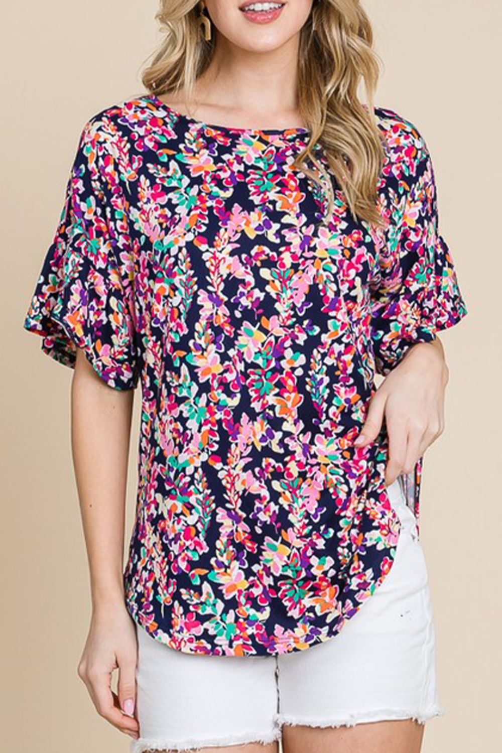 Printed Boat Neck Curved Hem Top-Teresa&#39;s Fashionista LLC