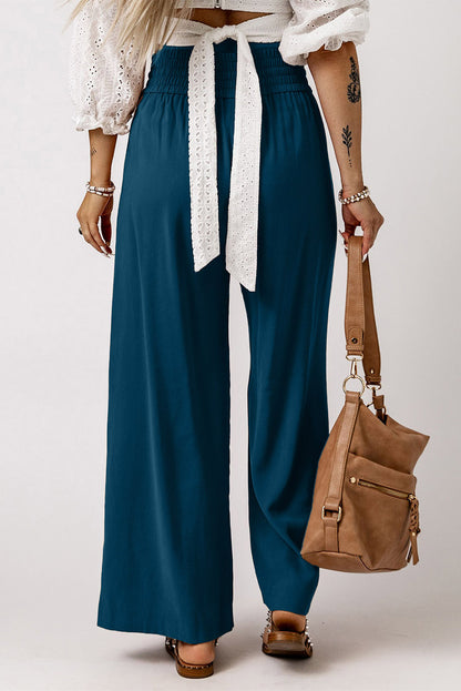 Drawstring Smocked Waist Wide Leg Pants-Teresa&#39;s Fashionista LLC