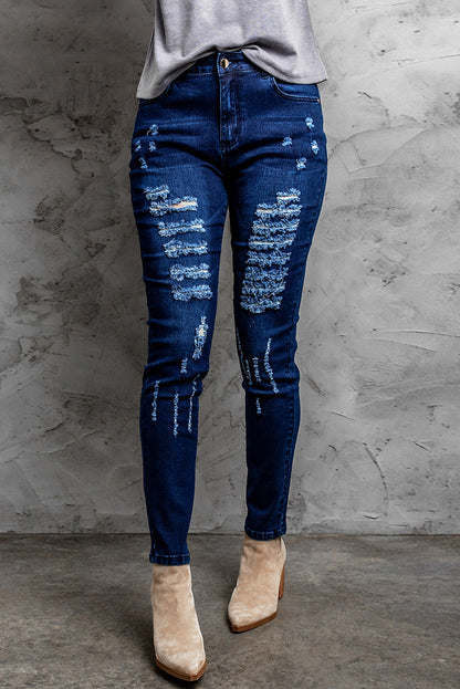 Mid-Rise Waist Distressed Skinny Jeans-Teresa&#39;s Fashionista LLC