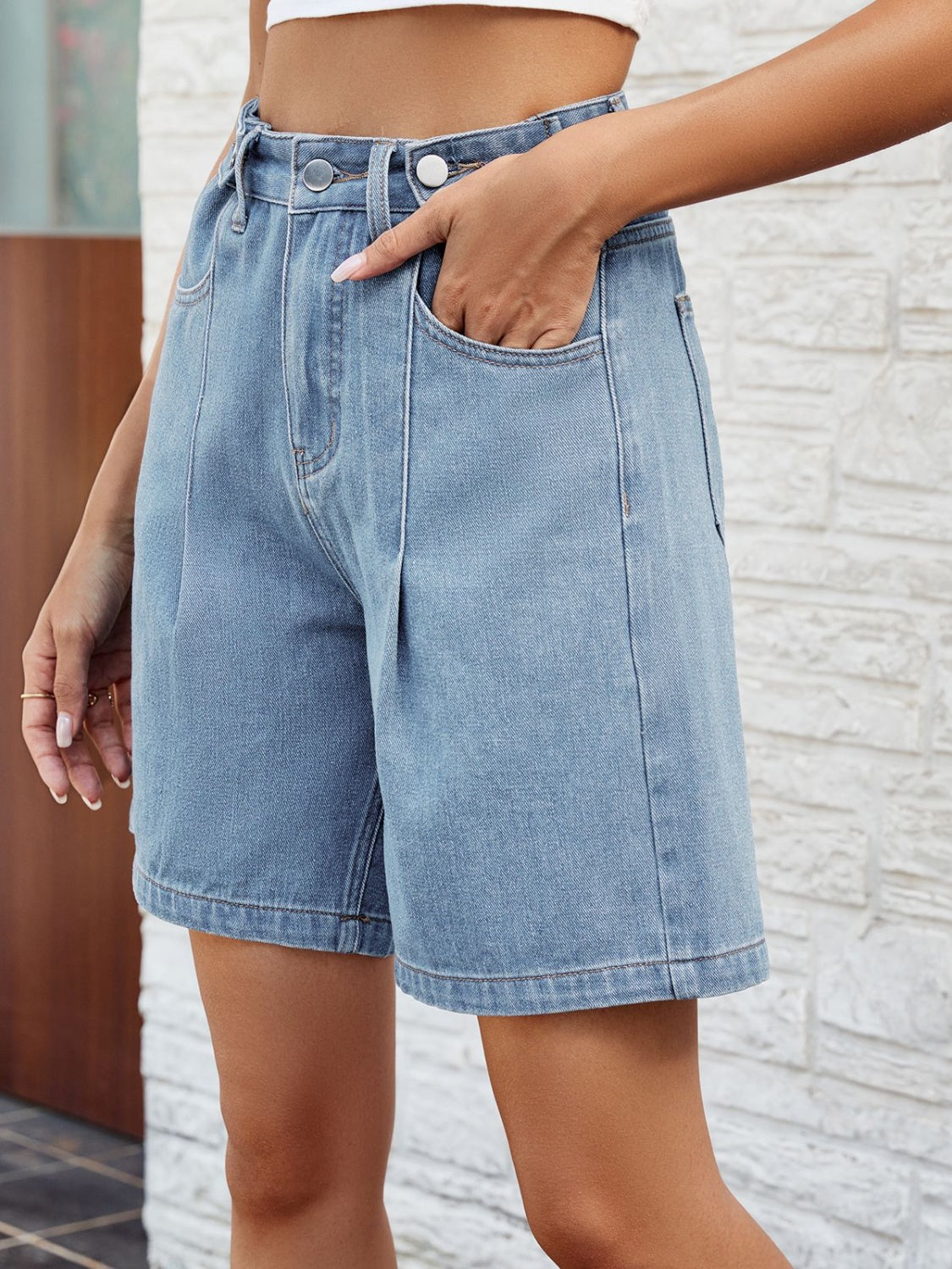 High Waist Denim Shorts with Pockets-Teresa&#39;s Fashionista LLC