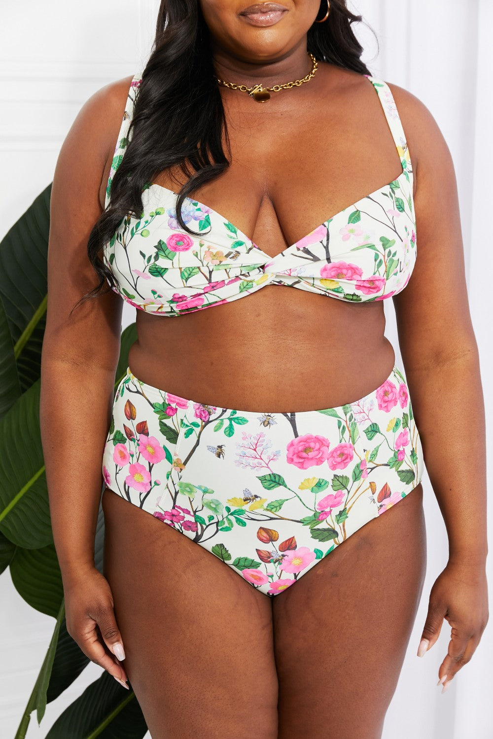 Marina West Swim Take A Dip Twist High-Rise Bikini in Cream-Teresa&#39;s Fashionista LLC