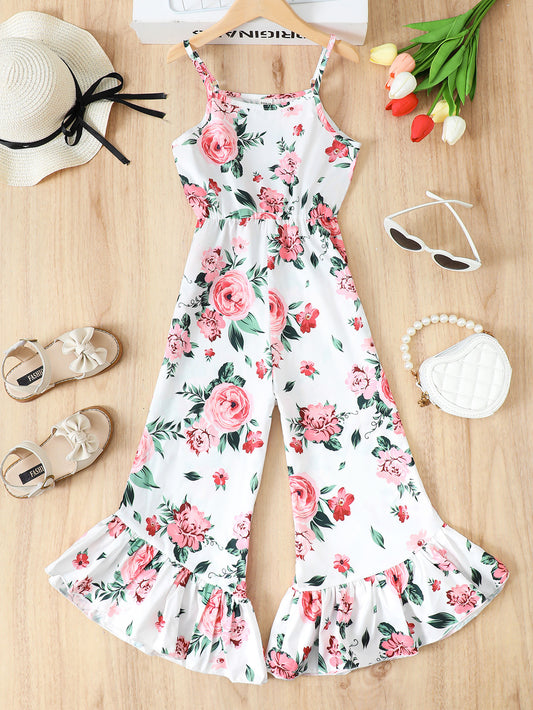 Floral Spaghetti Strap Flare Leg Jumpsuit-Teresa&#39;s Fashionista LLC