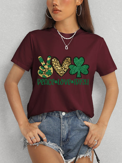 PEACE LOVE IRISH Round Neck Short Sleeve T-Shirt-Teresa&#39;s Fashionista LLC