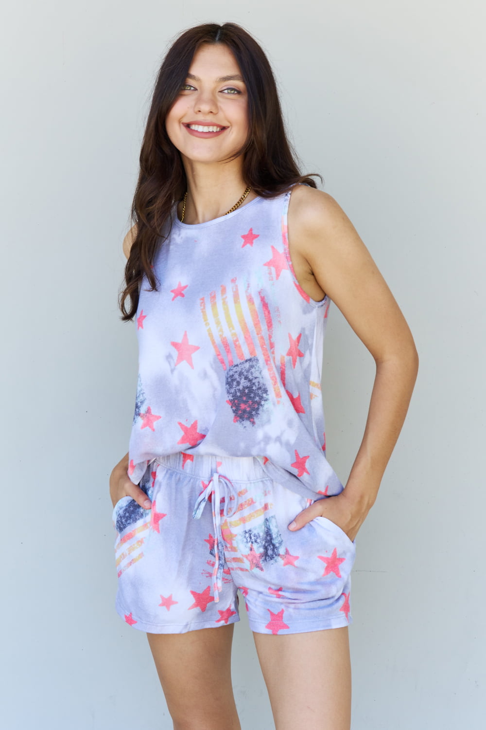 ODDI Full Size Tie-Dye Star Printed Loungewear Set-Teresa&#39;s Fashionista LLC