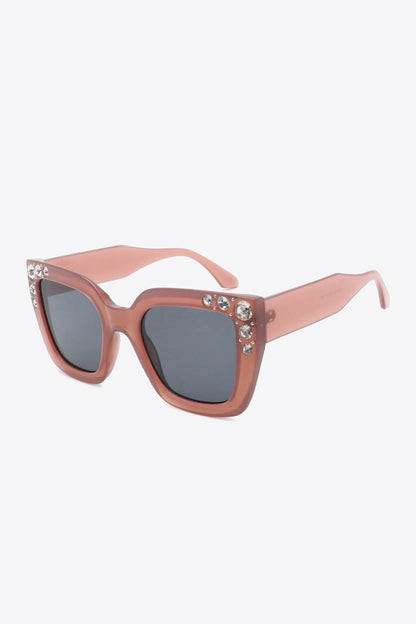 Inlaid Rhinestone Polycarbonate Sunglasses-Teresa&#39;s Fashionista LLC