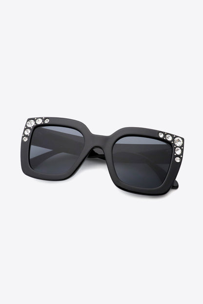 Inlaid Rhinestone Polycarbonate Sunglasses-Teresa&#39;s Fashionista LLC