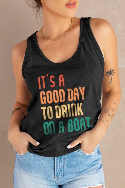 Slogan Graphic Scoop Neck Tank-Teresa&#39;s Fashionista LLC