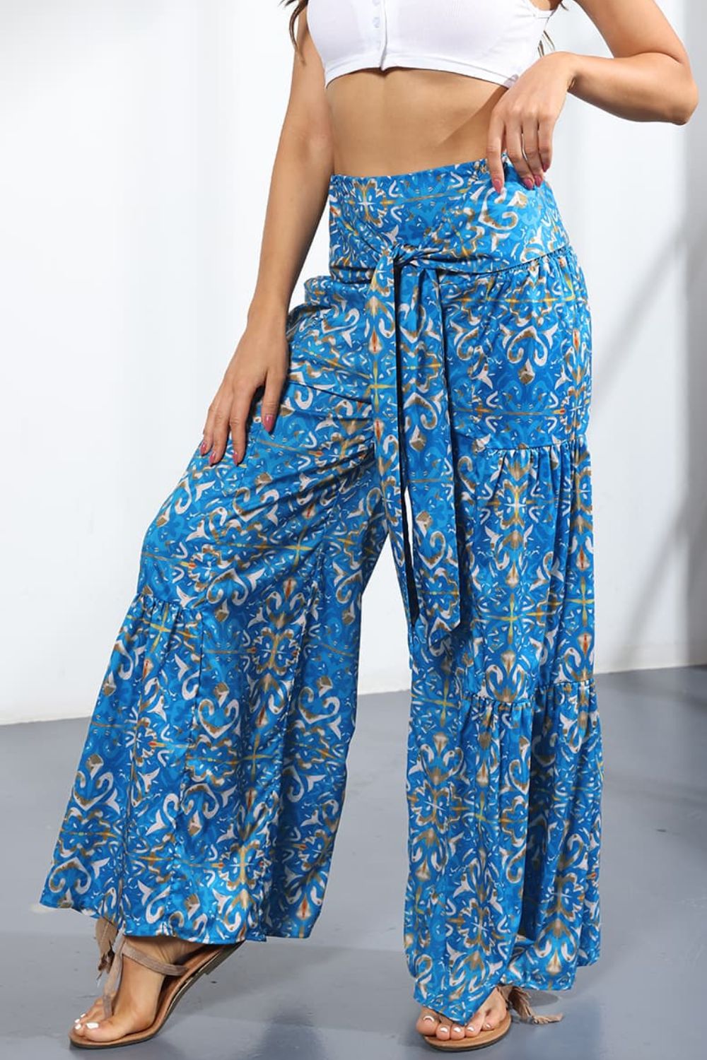 Printed High-Rise Tied Culottes-Teresa&#39;s Fashionista LLC