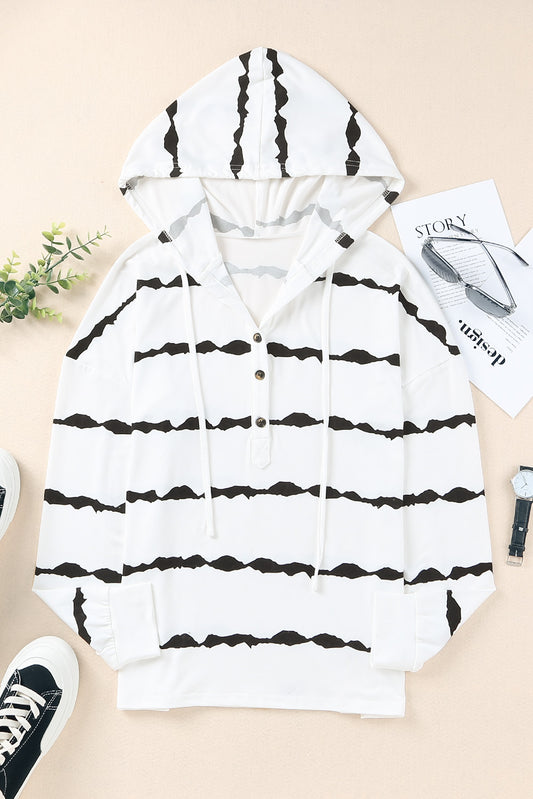 Striped Half-Button Drawstring Hoodie-Teresa&#39;s Fashionista LLC