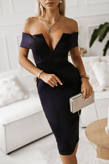 Off-Shoulder Zip-Back Slit Dress-Teresa&#39;s Fashionista LLC