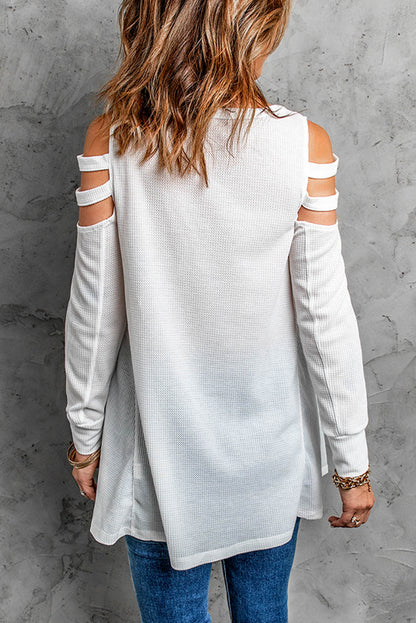 Cutout Waffle Knit Tunic Top-Teresa&#39;s Fashionista LLC