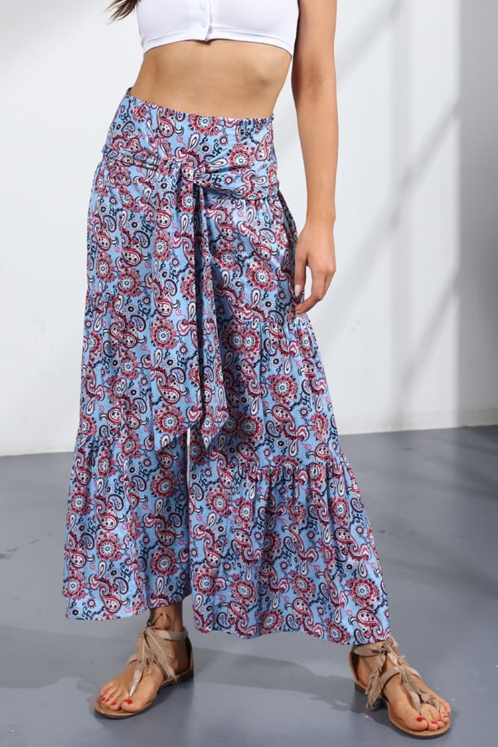 Printed Tie-Front Culottes-Teresa&#39;s Fashionista LLC