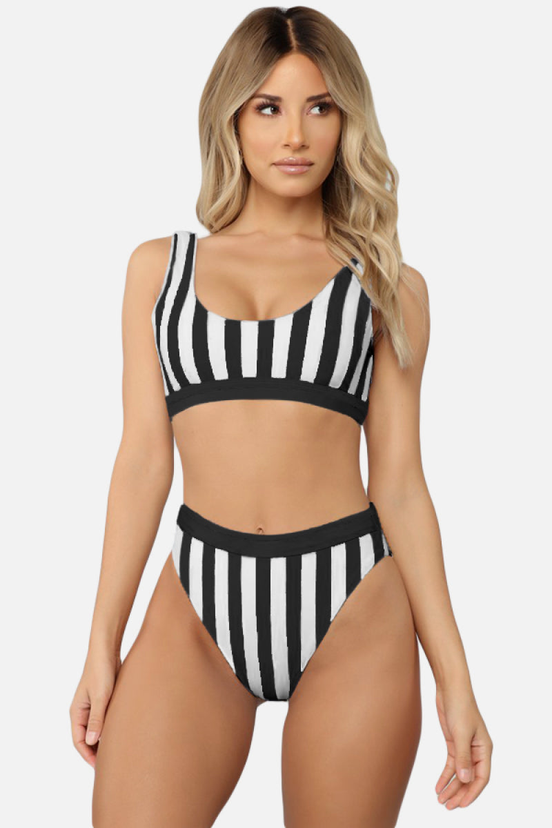 Striped Tank High Waist Bikini-Teresa&#39;s Fashionista LLC