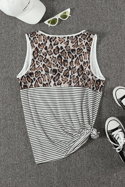 Leopard Striped Scoop Neck Tank-Teresa&#39;s Fashionista LLC