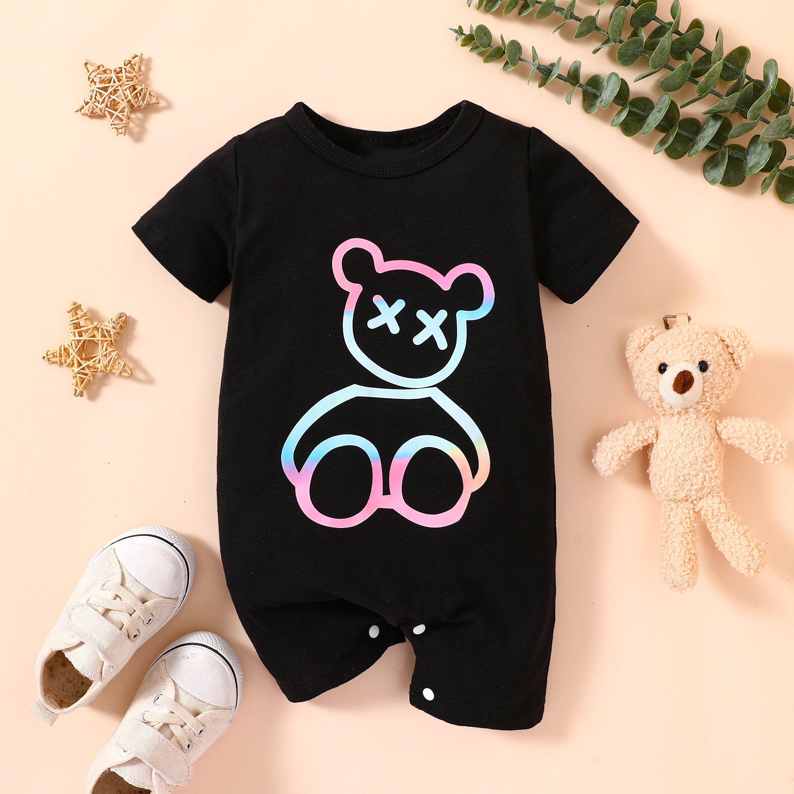 Baby Bear Graphic Short Sleeve Romper-Teresa&#39;s Fashionista LLC