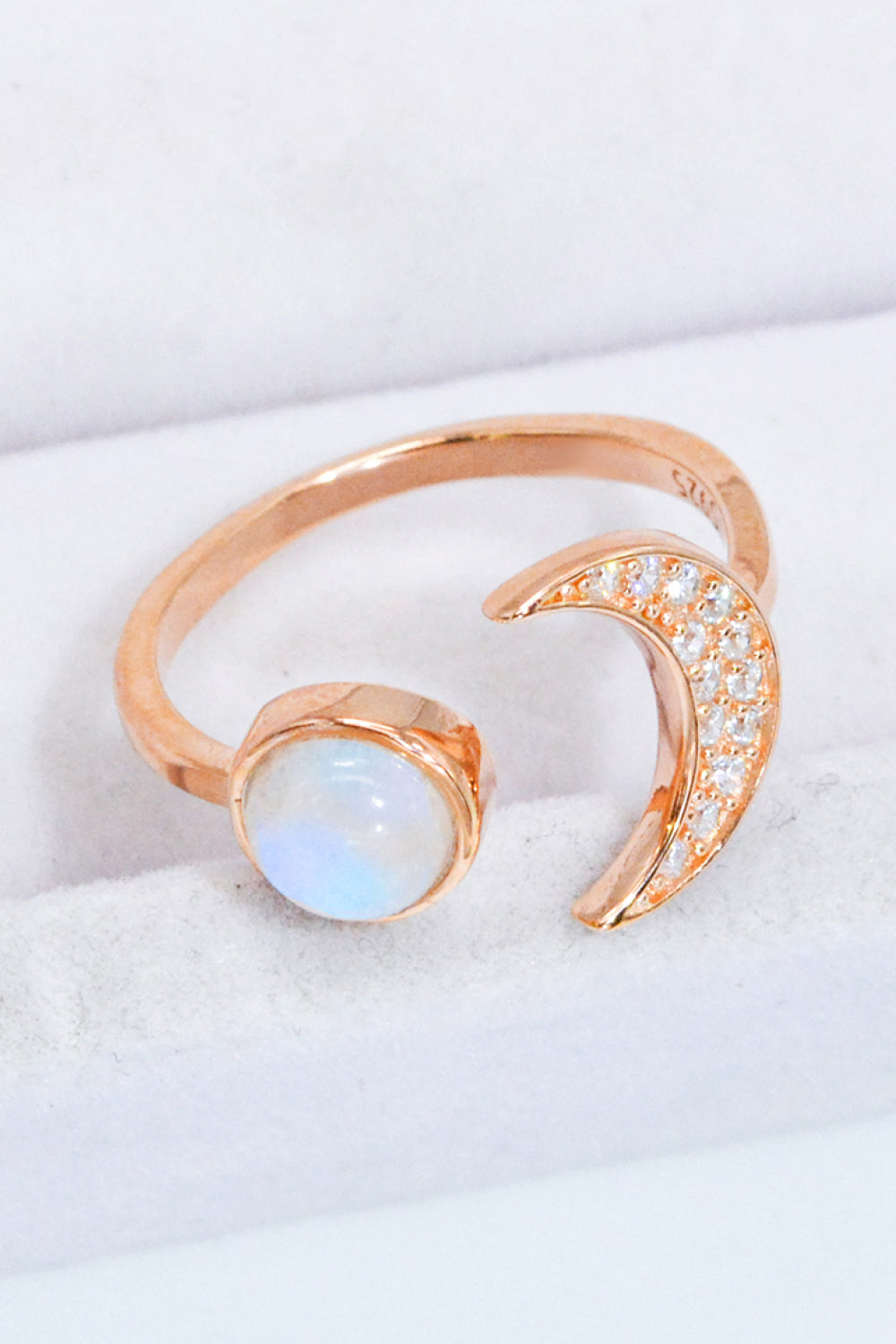 Natural Moonstone and Zircon Sun & Moon Open Ring-Teresa&#39;s Fashionista LLC