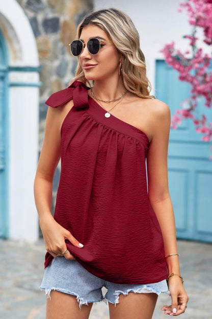 Tied One-Shoulder Blouse-Teresa&#39;s Fashionista LLC