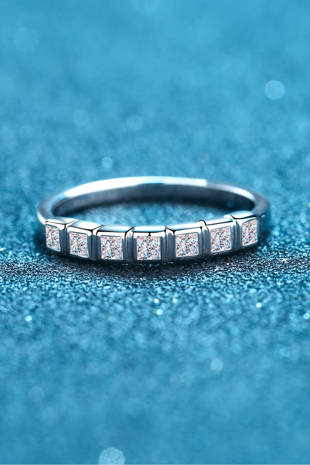 Moissanite Rhodium-Plated Half-Eternity Ring-Teresa&#39;s Fashionista LLC