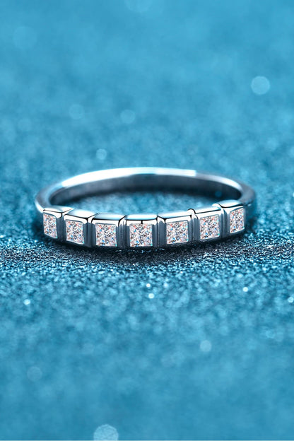 Moissanite Rhodium-Plated Half-Eternity Ring-Teresa&#39;s Fashionista LLC