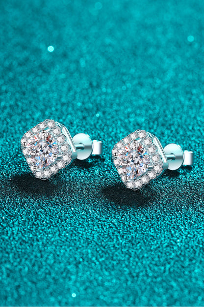 925 Sterling Silver Inlaid 2 Carat Moissanite Square Stud Earrings-Teresa&#39;s Fashionista LLC