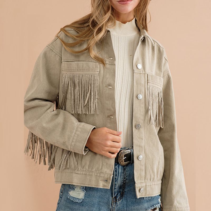 Fringe Detail Dropped Shoulder Denim Jacket-Teresa&#39;s Fashionista LLC