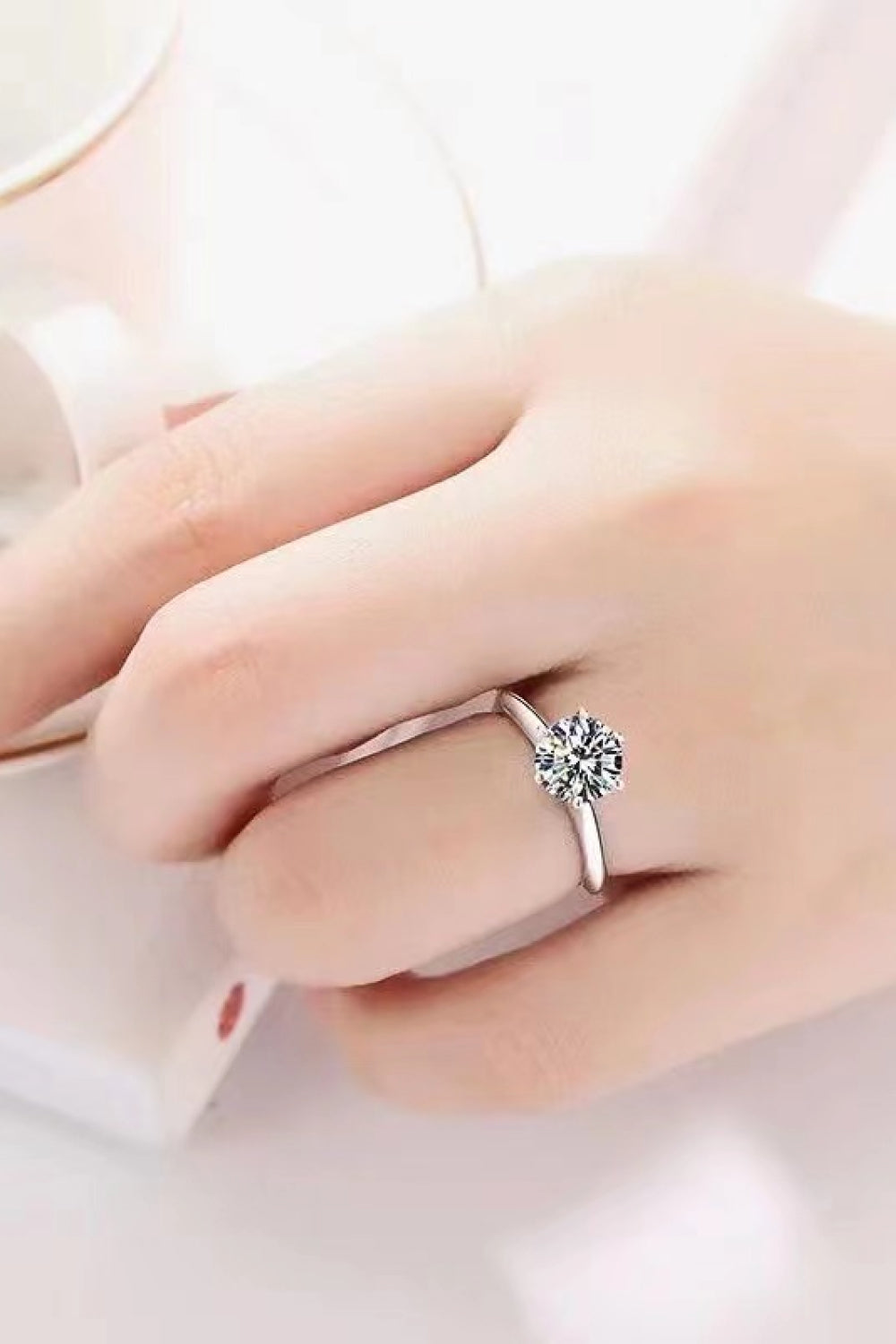 925 Sterling Silver 3 Carat Moissanite 6-Prong Ring-Teresa&#39;s Fashionista LLC