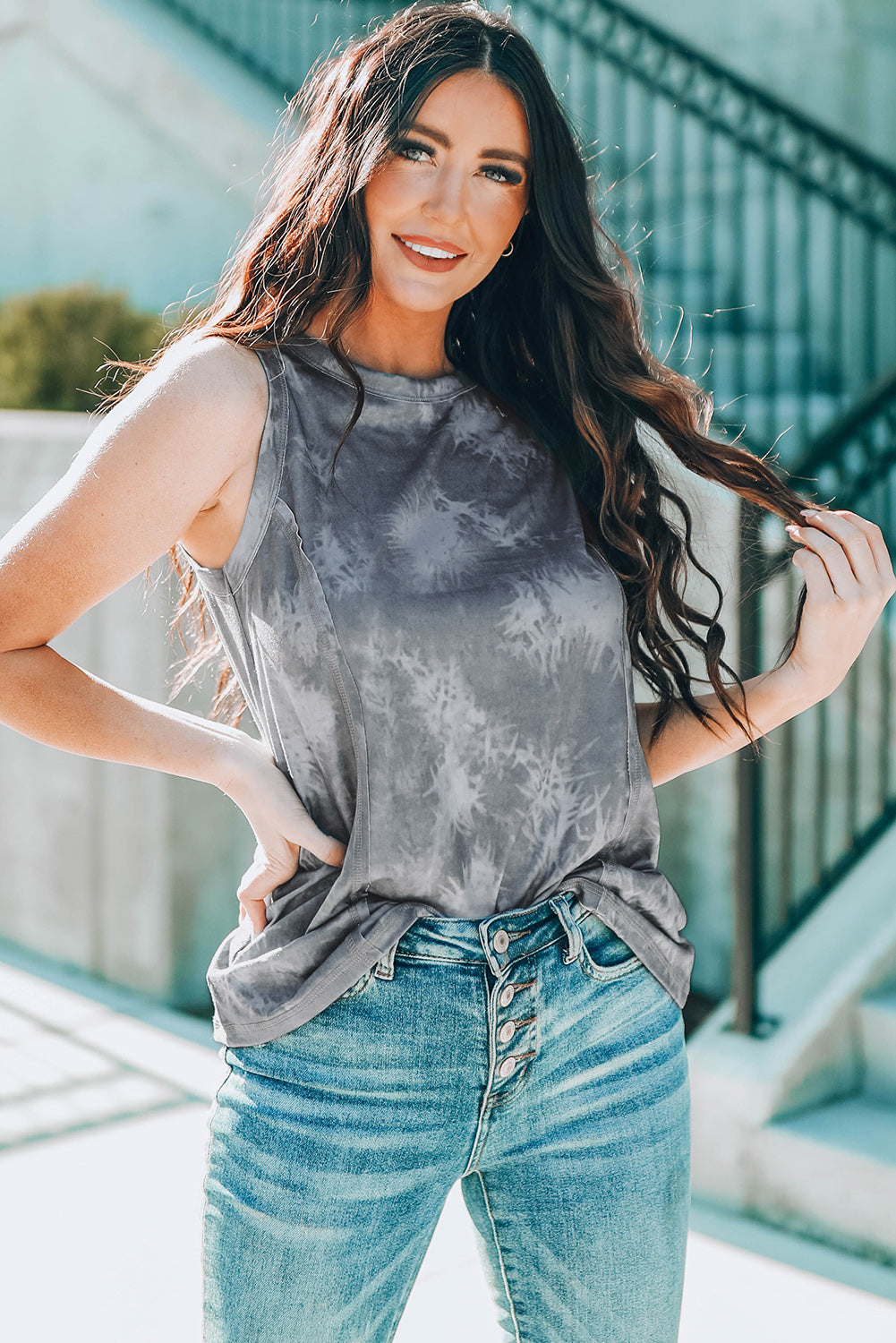 Tie-Dye Round Neck Tank-Teresa&#39;s Fashionista LLC