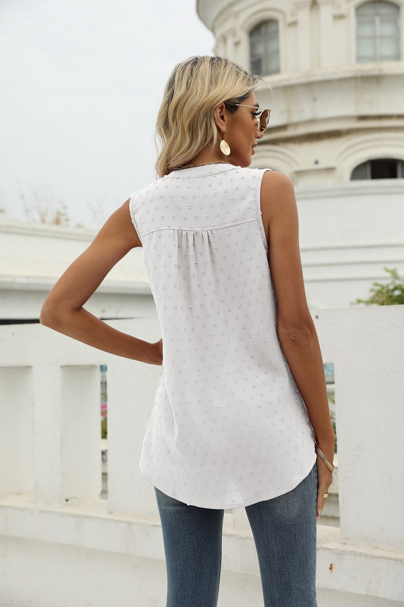 Swiss Dot Notched Neck Tank-Teresa&#39;s Fashionista LLC