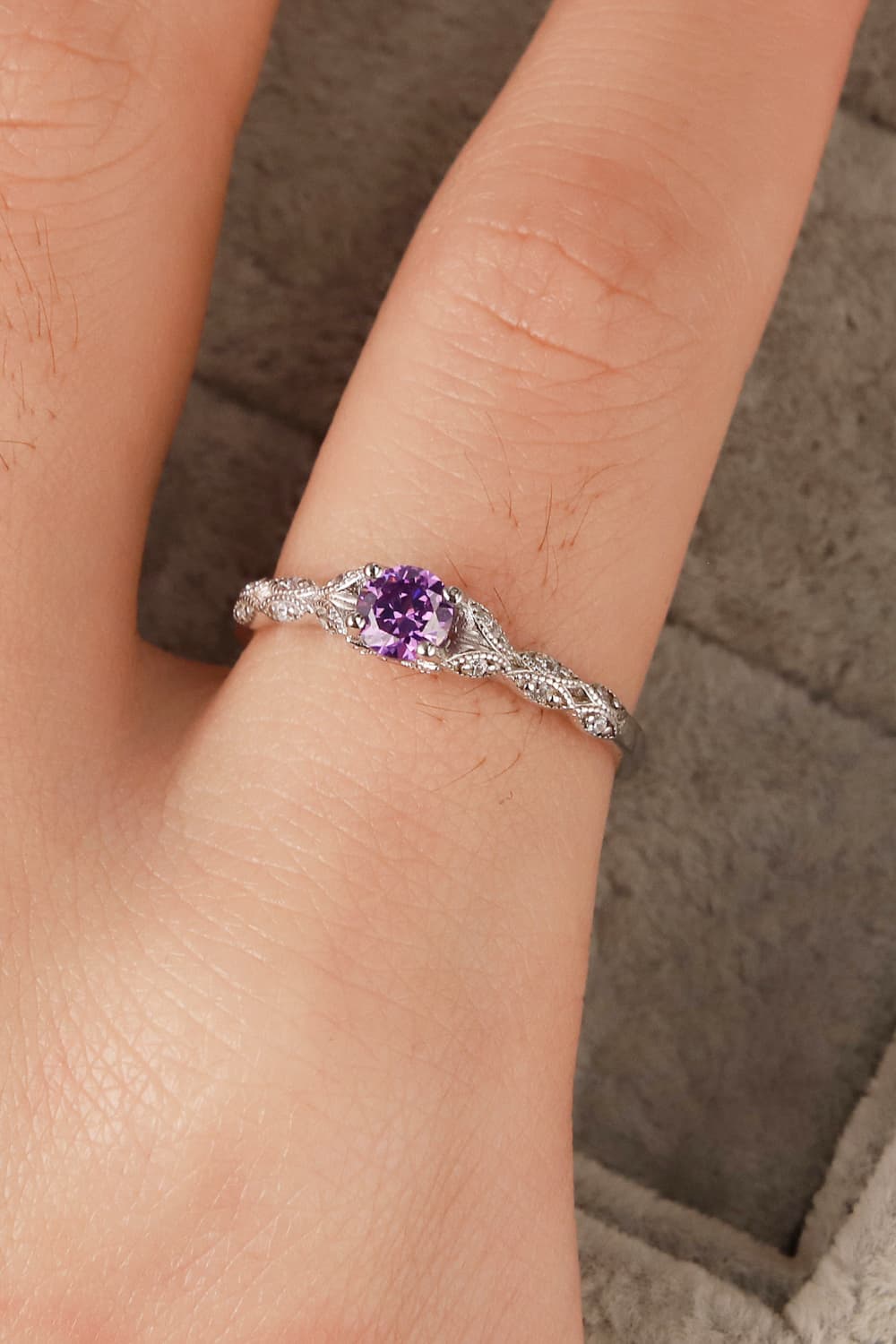 Inlaid Amethyst 4-Prong Ring-Teresa&#39;s Fashionista LLC