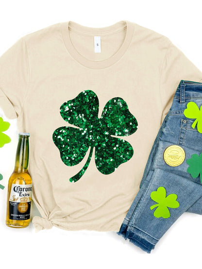 Lucky Clover Round Neck T-Shirt-Teresa&#39;s Fashionista LLC