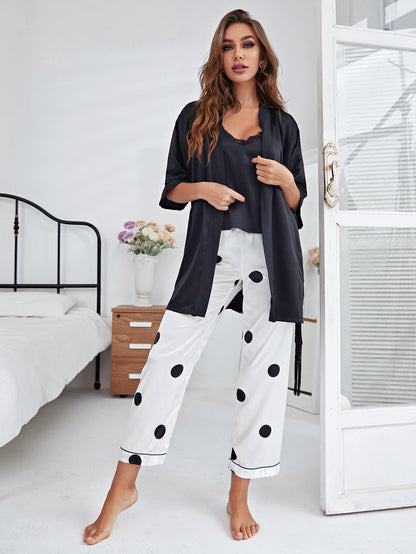 Cami, Robe, and Printed Pants Pajama Set-Teresa&#39;s Fashionista LLC