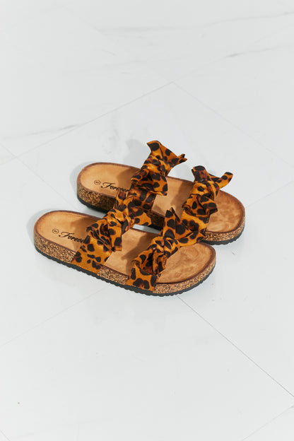 Forever Link Fiercely Feminine Leopard Bow Slide Sandals-Teresa&#39;s Fashionista LLC