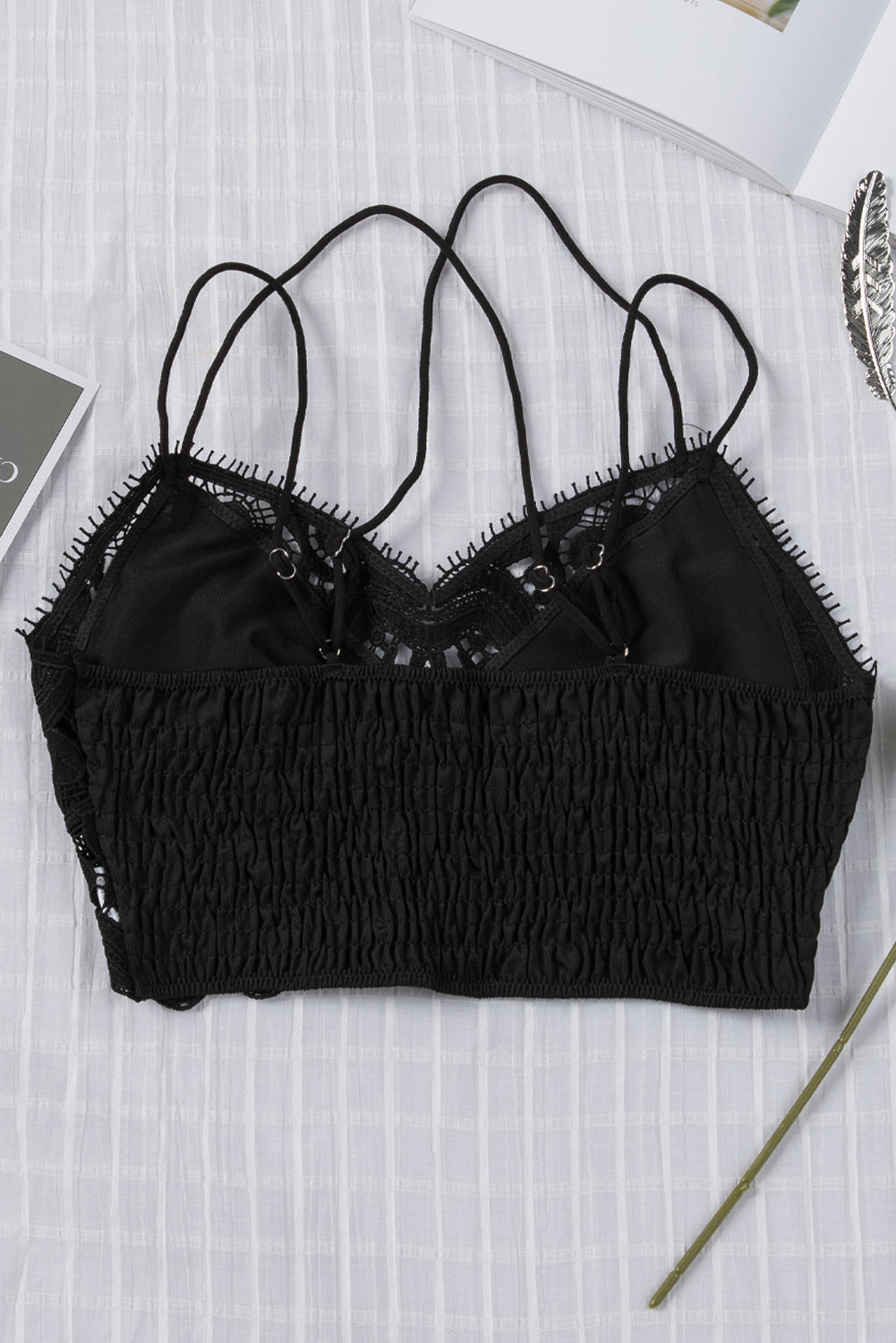 Smocked Eyelash Trim Lace Bralette-Teresa&#39;s Fashionista LLC