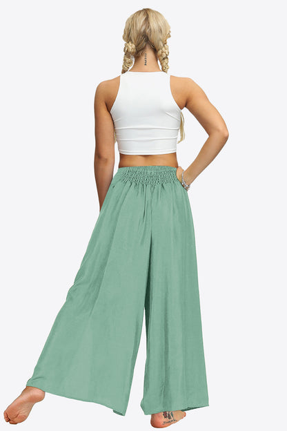 Smocked Split Wide Leg Long Pants-Teresa&#39;s Fashionista LLC