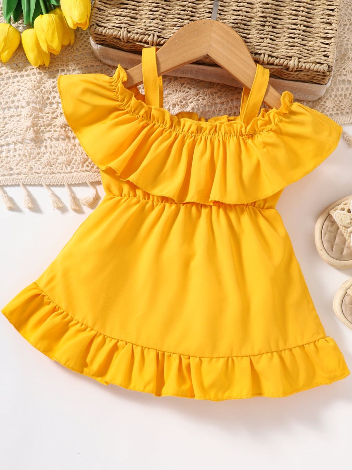 Baby Girl Frill Trim Ruffle Hem Dress-Teresa&#39;s Fashionista LLC