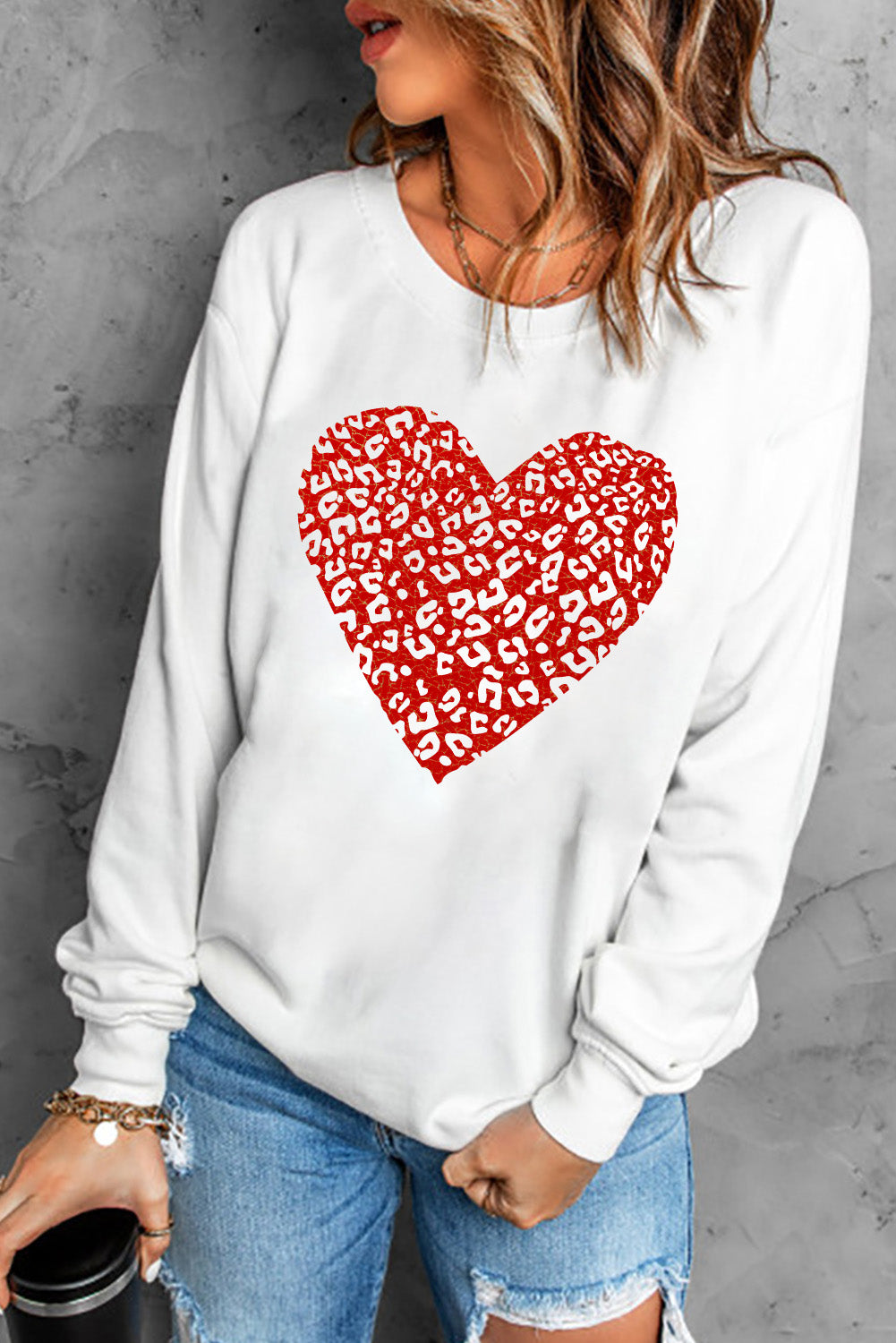 Leopard Heart Graphic Drop Shoulder Sweatshirt-Teresa&#39;s Fashionista LLC