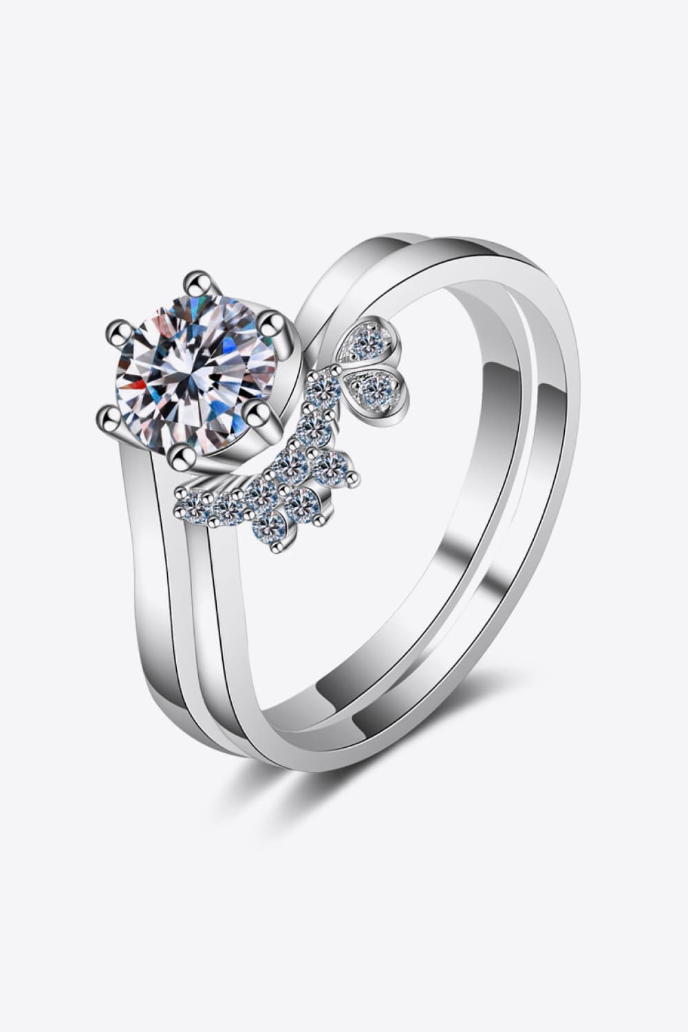 Moissanite Rhodium-Plated Two-Piece Ring Set-Teresa&#39;s Fashionista LLC